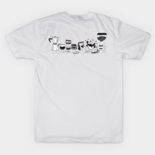 minimal doodle lino cut coffee barista black and white set T-Shirt